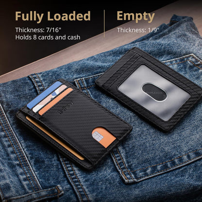 Buffway Slim Minimalist Front Pocket RFID Blocking Leather Wallets for Men and Women - Carbon Fiber Black - Colors A