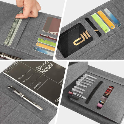 Journal Cover for Rocketbook Flip | 6"x9" Steno Pad Holder & Top Spiral Notebook Cover | Waterproof Folio with Pen Loop & File Pocket for A5, Executive Size Notebooks (Black)