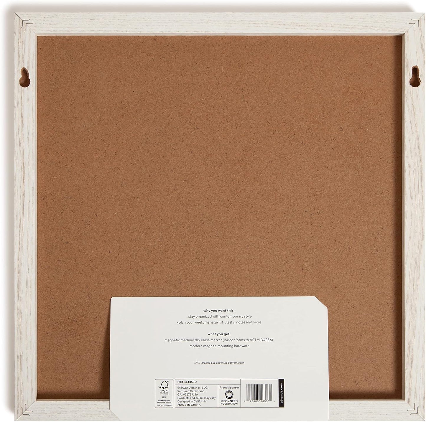 U Brands Rustic Weekly Dry Erase Board with White Wooden Frame, Office Supplies, 14” x 14”