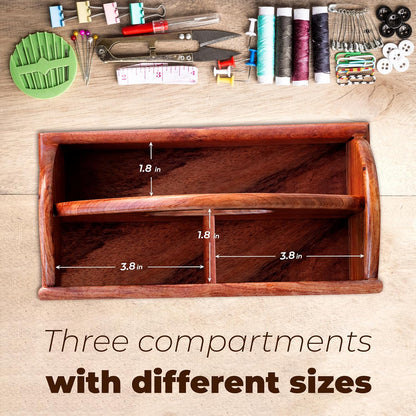SAVINA Wooden Craft Organizer Box - Handmade Craft Storage Caddy for Sewing, Art Supplies, DIY Tools & More - Elegant & Durable (BOX ONLY) (Small Size)