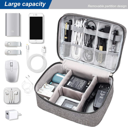 SELLYFELLY Electronic Bag Travel Cable Accessories Bag Waterproof Double Layer Electronics Organizer Portable Storage Case for Cable, Cord, Charger, Phone, Adapter, Power Bank, Kindle, Hard Drives