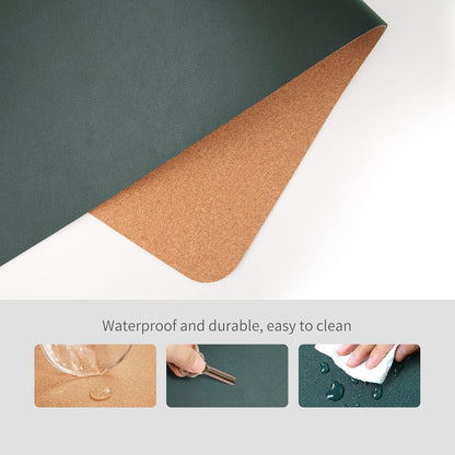 RENMTURE Dual-Sided Mouse Pad, Natural Cork & PU Leather Large Desk Pad for Office and Home Work, Desk Protector Non-Slip, Waterproof, Easy Clean (Olive Green, 32"x16")