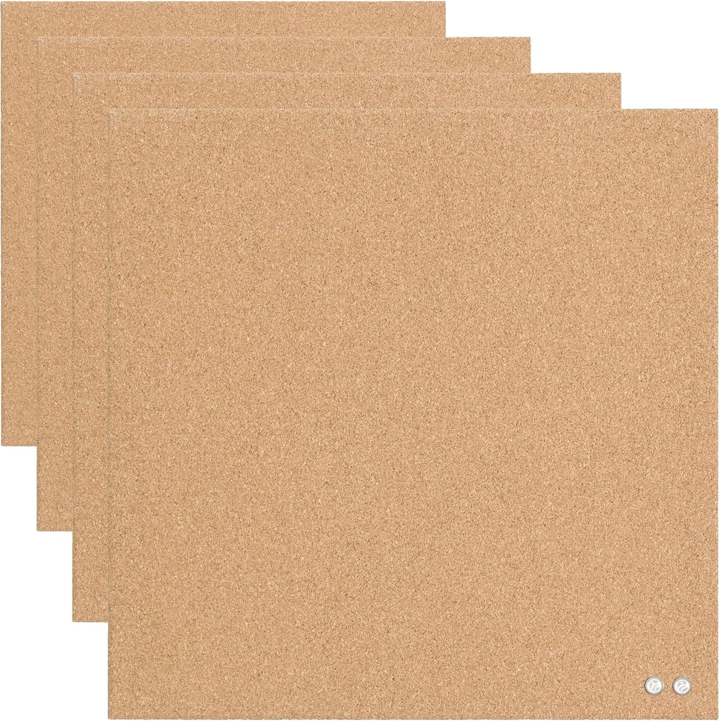 U Brands Frameless Square Cork Bulletin Board, Office Supplies, 14” x 14”, Natural, with Push Pins, 1 Count