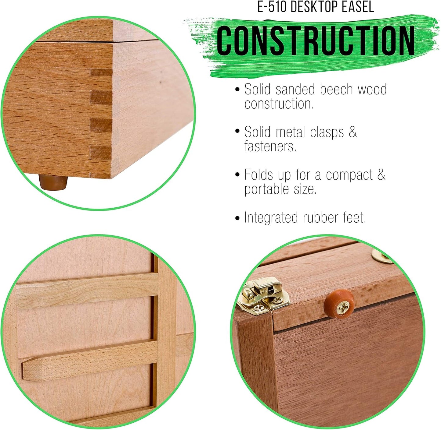 U.S. Art Supply Solana Adjustable Wood Art Easel: Portable Beechwood Tabletop Easel with Storage Drawer & Palette for Painting & Drawing, Artist Desktop
