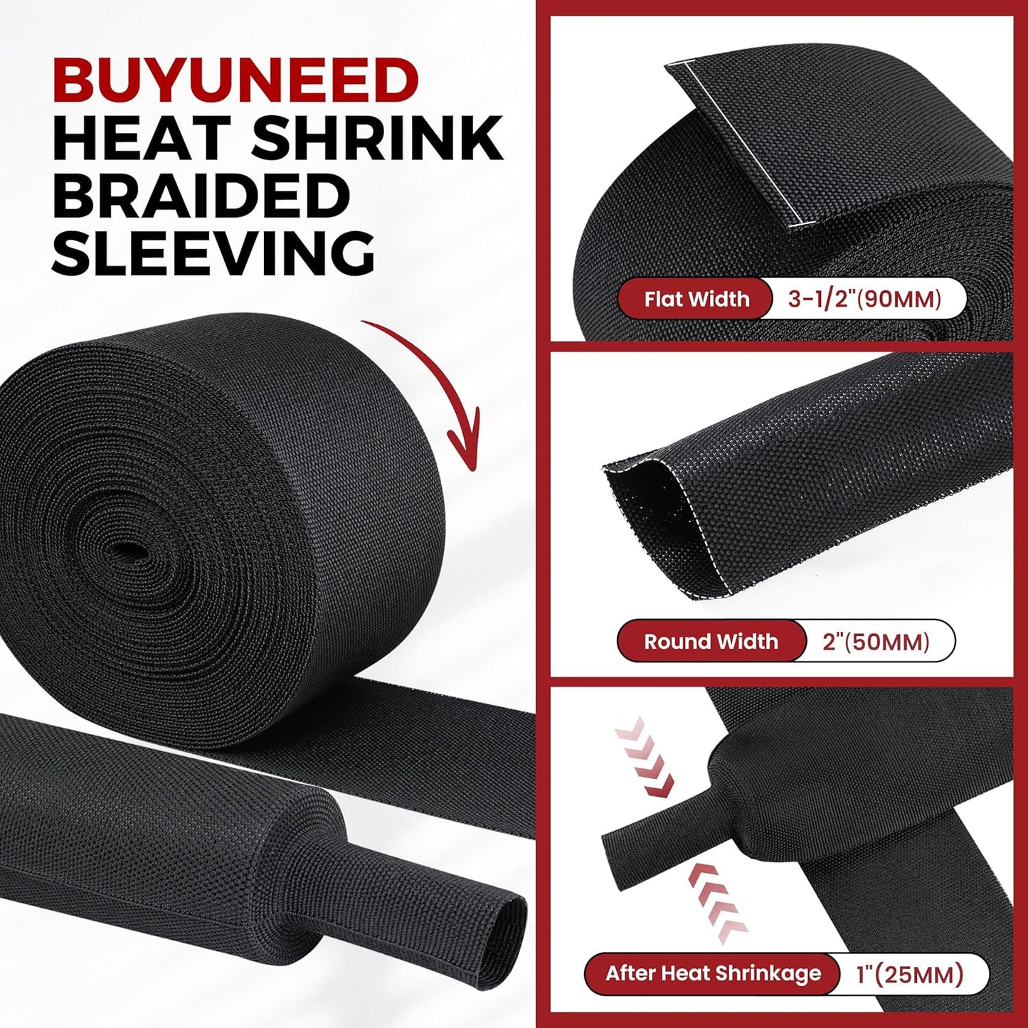 Braided Sleeving Heat Shrinkable Fabric 2:1 Ratio- Abrasion Protection Flexibility Wiring Harness Cable Sheath (3/8" ID, 16ft) - Colors A