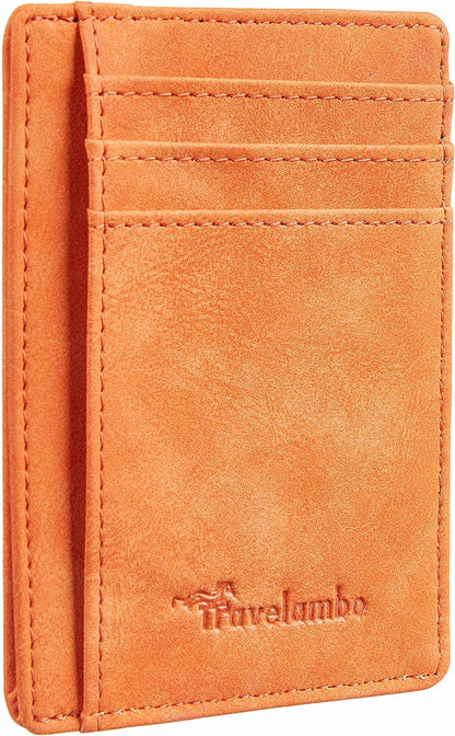 Travelambo Slim Wallet Front Pocket Minimalist Leather RFID Blocking Medium Size