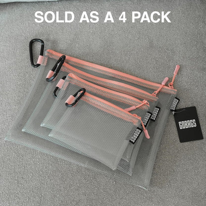 GOBAGS Air Production Multi‑Size Clear Zipper Pouch (4‑Pack) – Cable Organizer & Travel Gear Bag for Electronics, Camera Accessories, Tool Pouch & Small Tech Storage