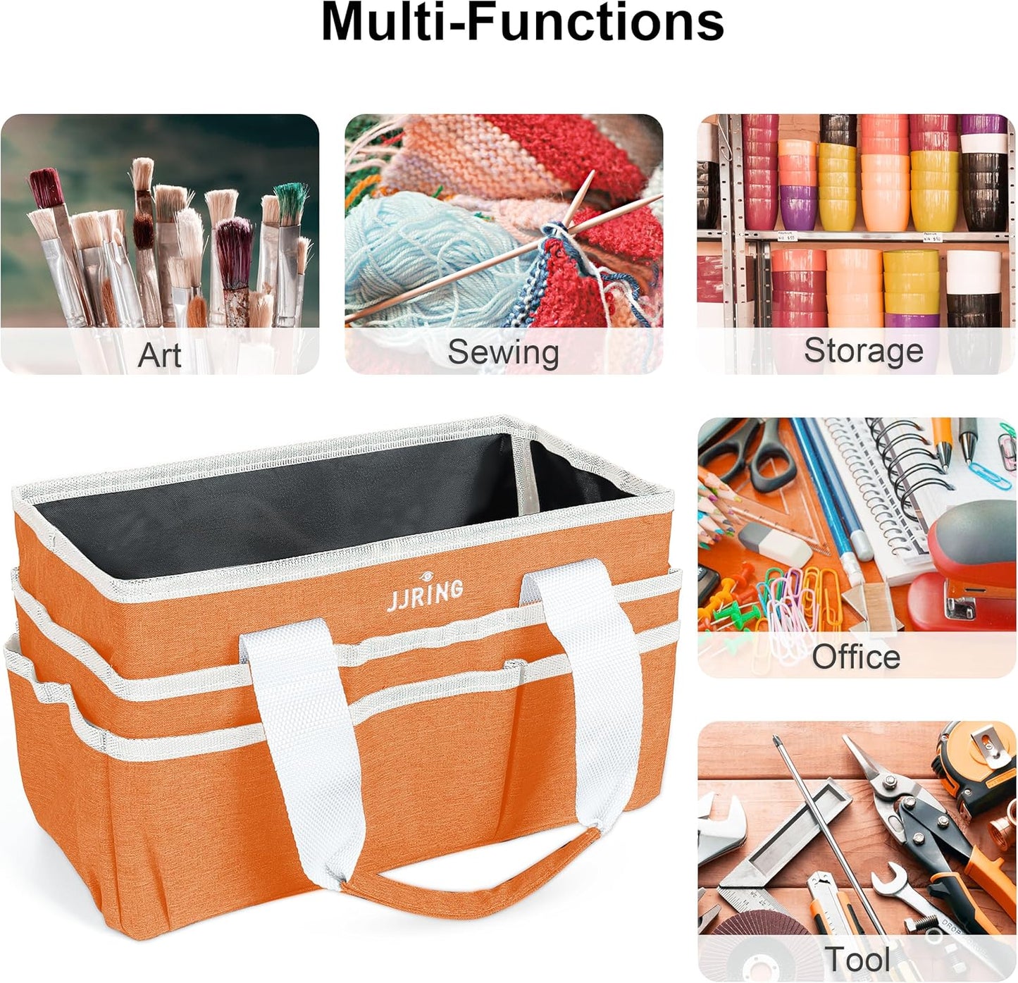 JJRING Craft Organizer Tote Bag for Art Storage, Caddy with Multiple Pockets, Bluish Green Sewing Bag for Scrapbooking, School, Medical, and Office Supplies