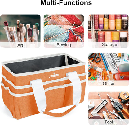 JJRING Craft Organizer Tote Bag for Art Storage, Caddy with Multiple Pockets, Bluish Green Sewing Bag for Scrapbooking, School, Medical, and Office Supplies