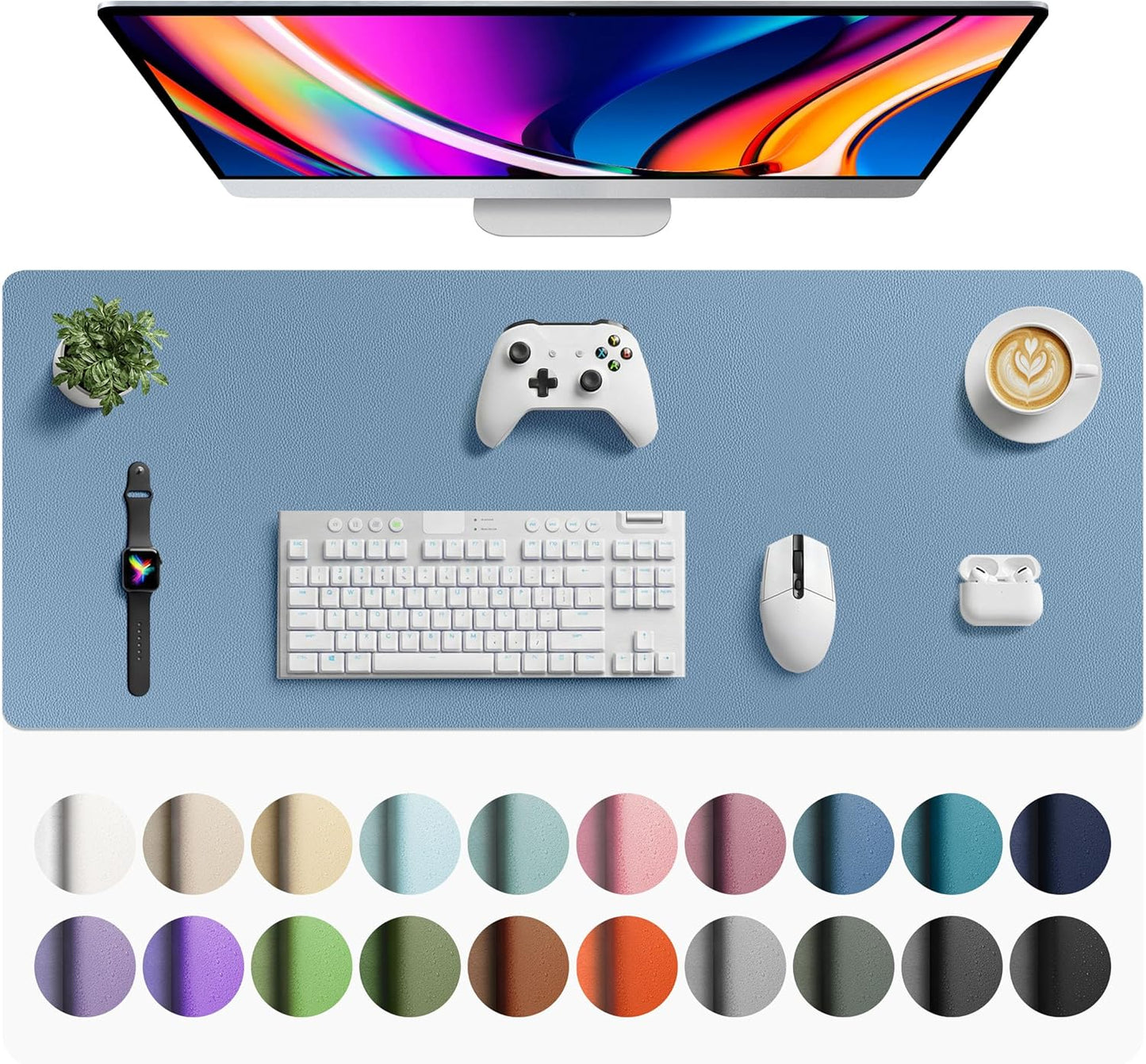 Aothia Leather Desk Pad Protector, Mouse Pad, Office Desk Mat, Non-Slip PU Leather Desk Blotter, Laptop Desk Pad, Waterproof Desk Writing Pad for Office and Home (Brown,23.6" x 13.7") - Colors B
