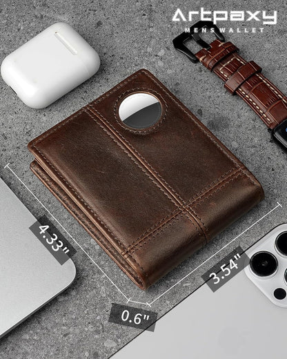 Mens Wallet With AirTag Holder, Bifold Leather RFID Blocking 1-2 ID Windows 12-13 Card Holders, Gift Box and Screen Protector Included, AirTag Not Included