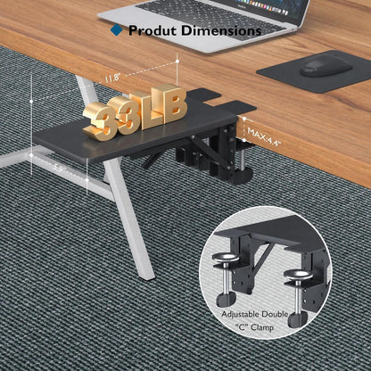 BONTEC Desk Extender Tray, 11.8"x5.9" Table Mount Arm Wrist Rest Shelf, 90°Foldable Elbow Support, Clamp on Computer Arm Rest for Desk, Office & Home Use, Durable & Easy to Install, Black Carbon Fiber