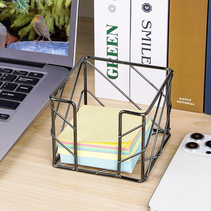 Rose Gold Geometric Sticky Note & Memo Cube Holder, Post Note Dispenser & Desk Organizer Metal Wire for Home, School, Office Supplies (Holder Only)
