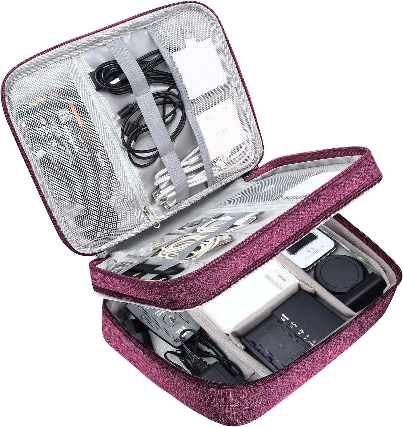 SELLYFELLY Electronic Bag Travel Cable Accessories Bag Waterproof Double Layer Electronics Organizer Portable Storage Case for Cable, Cord, Charger, Phone, Adapter, Power Bank, Kindle, Hard Drives