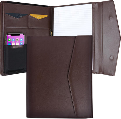 STYLIO Padfolio Portfolio Organizer Binder | Interview Resume Folder, Legal Document, Business Card Holder |w/Letter-Sized Notepad | Handsome Piano Noir Faux Leather Folio Matte Finish, Accent Stitch