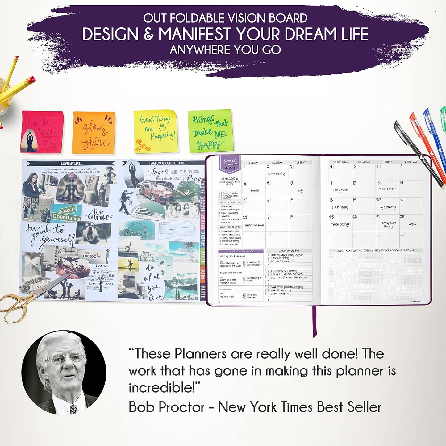 Life Planner - Undated Weekly & Monthly Planner, 12-Month Journey to Increase Productivity | Gratitude Journal, Life Organizer & Goal Journal | Include Foldable Vision Board, Habit Tracker & Stickers