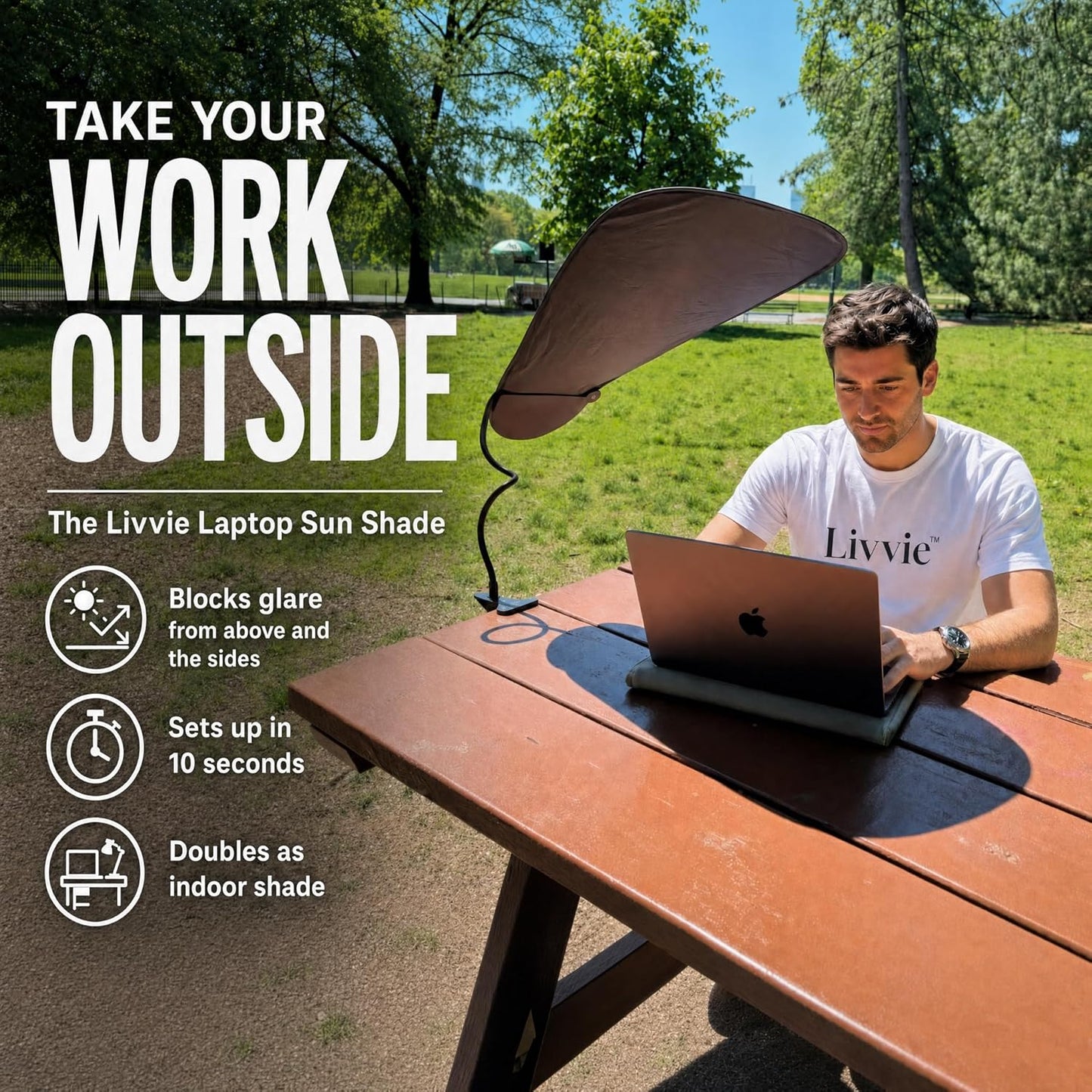 Livvie Cubicle Shade & Laptop Sun Shade for Working Outside — Adjustable Desk Shade Blocks Overhead Fluorescent Light & Window Glare — Foldable Cubicle Light Blocker for Light-Sensitive Workers