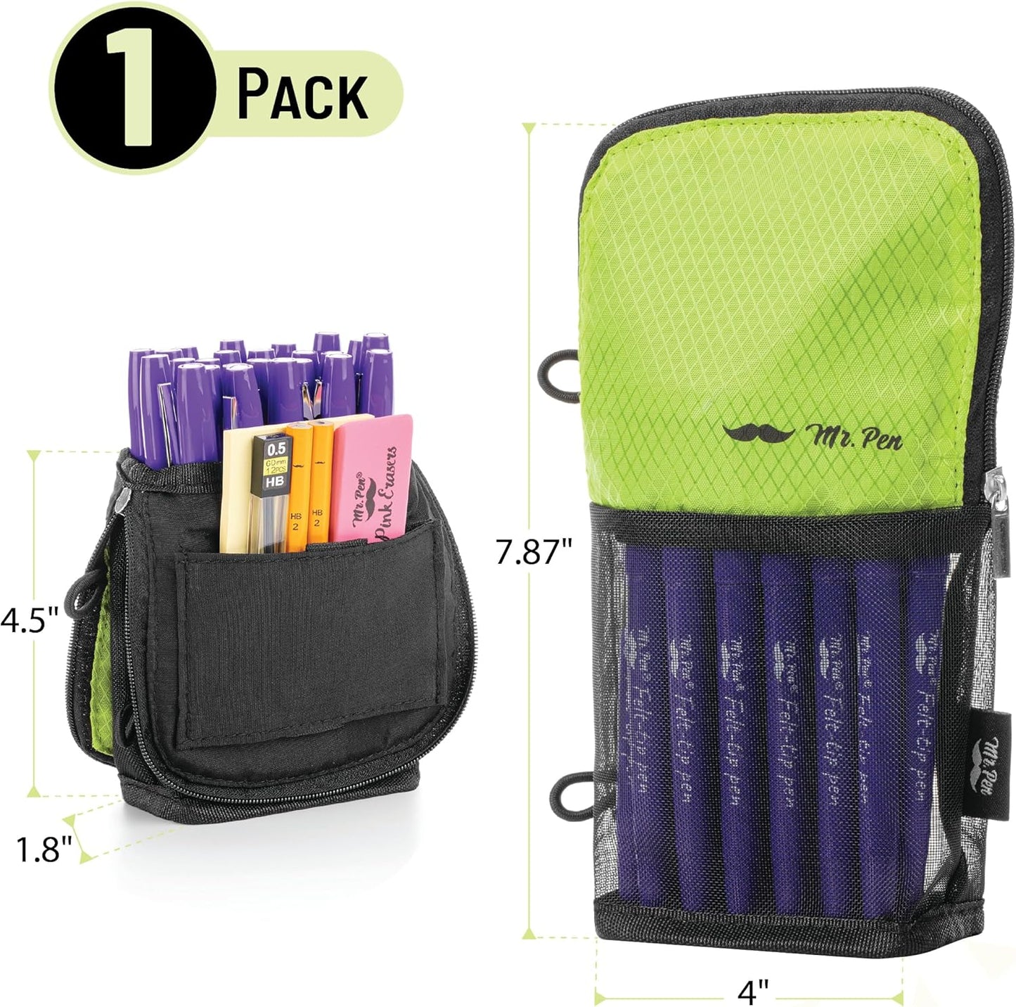 Mr. Pen- Standing Pencil Case Pouch, Sit & Lay Mesh-View Design, Black & Gray, Interior Pocket & 2 Elastic Binder Loops, Cute Pencil Case for Girls and Boys