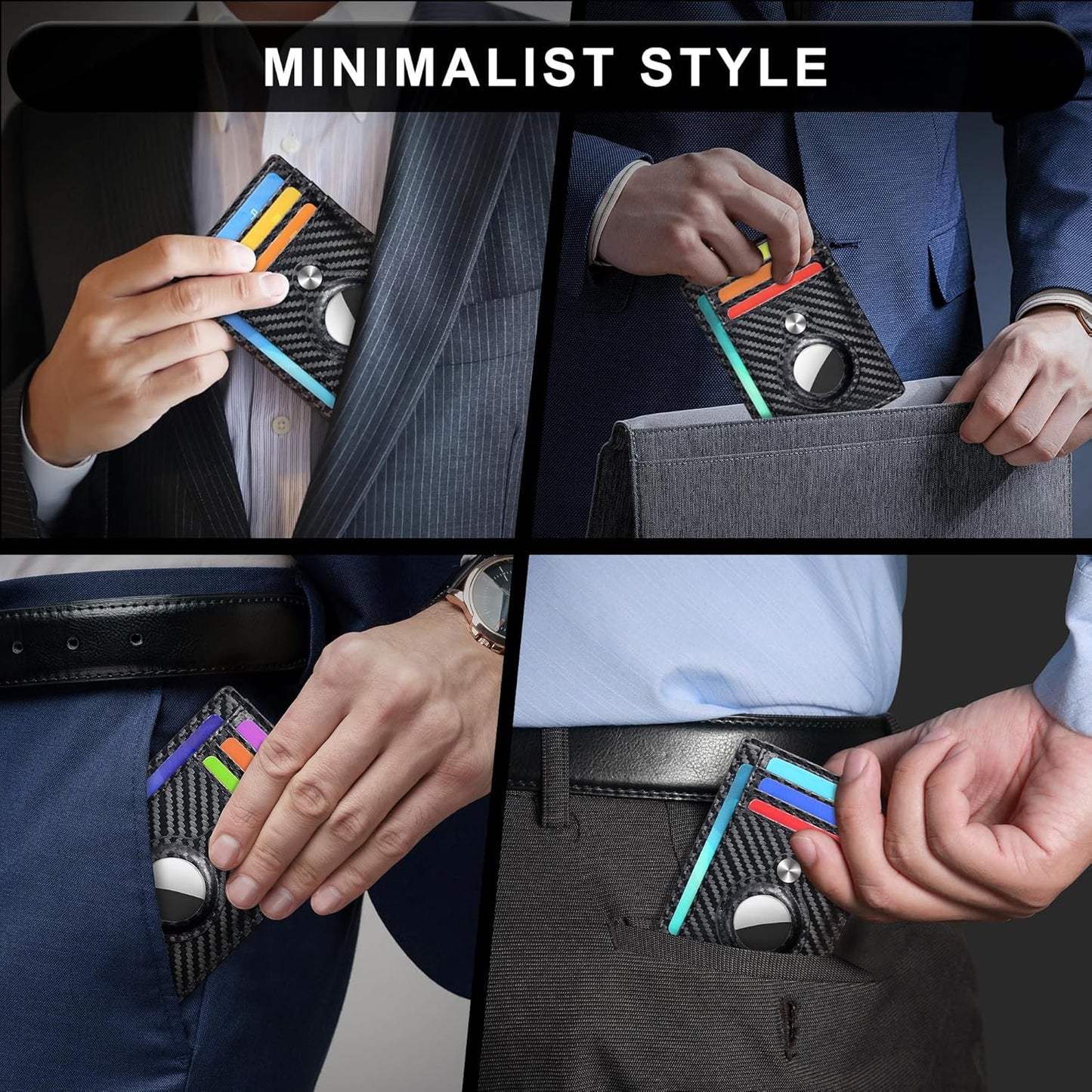 Slim Minimalist Front Pocket Air Tag Wallet, RFID Blocking Card Holder Wallet with Airtag Holder