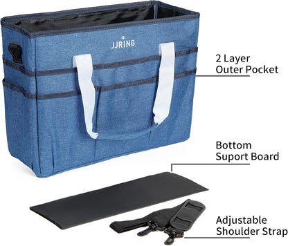 JJRING Craft Organizer Tote Bag for Art Storage, Caddy with Multiple Pockets, Bluish Green Sewing Bag for Scrapbooking, School, Medical, and Office Supplies