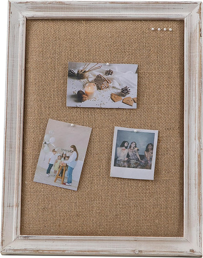 SOFE Cute Bulletin Board for Desk, 12"×16" Linen Pin Board, Farmhouse White Wood Frame, Fabric Memo Board/Vision Board Small, Photo Display Board for Office School Home Living Room