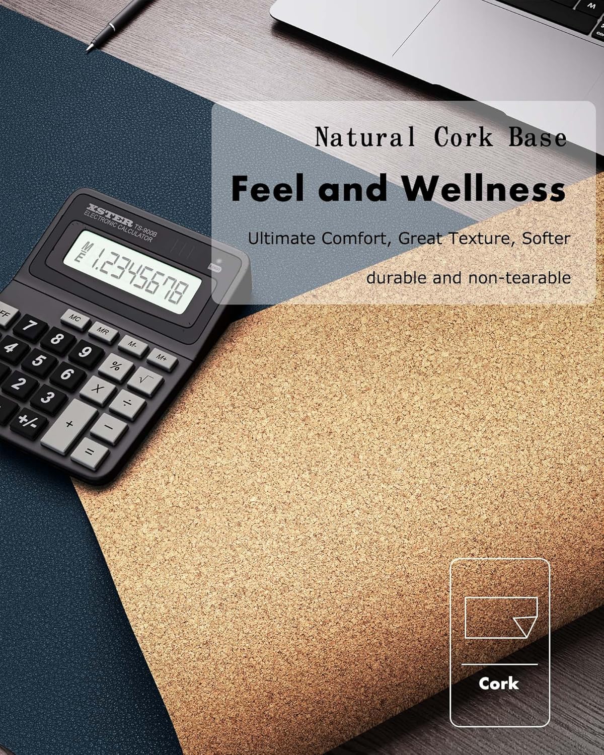 YSAGi Double-Sided Desk Pad, 31.5"x15.7"Leather Desk Mat, Eco Cork Desk Pad Protector,Large Mouse Pad,Waterproof Desk Blotter for Office/Home(Coffee)