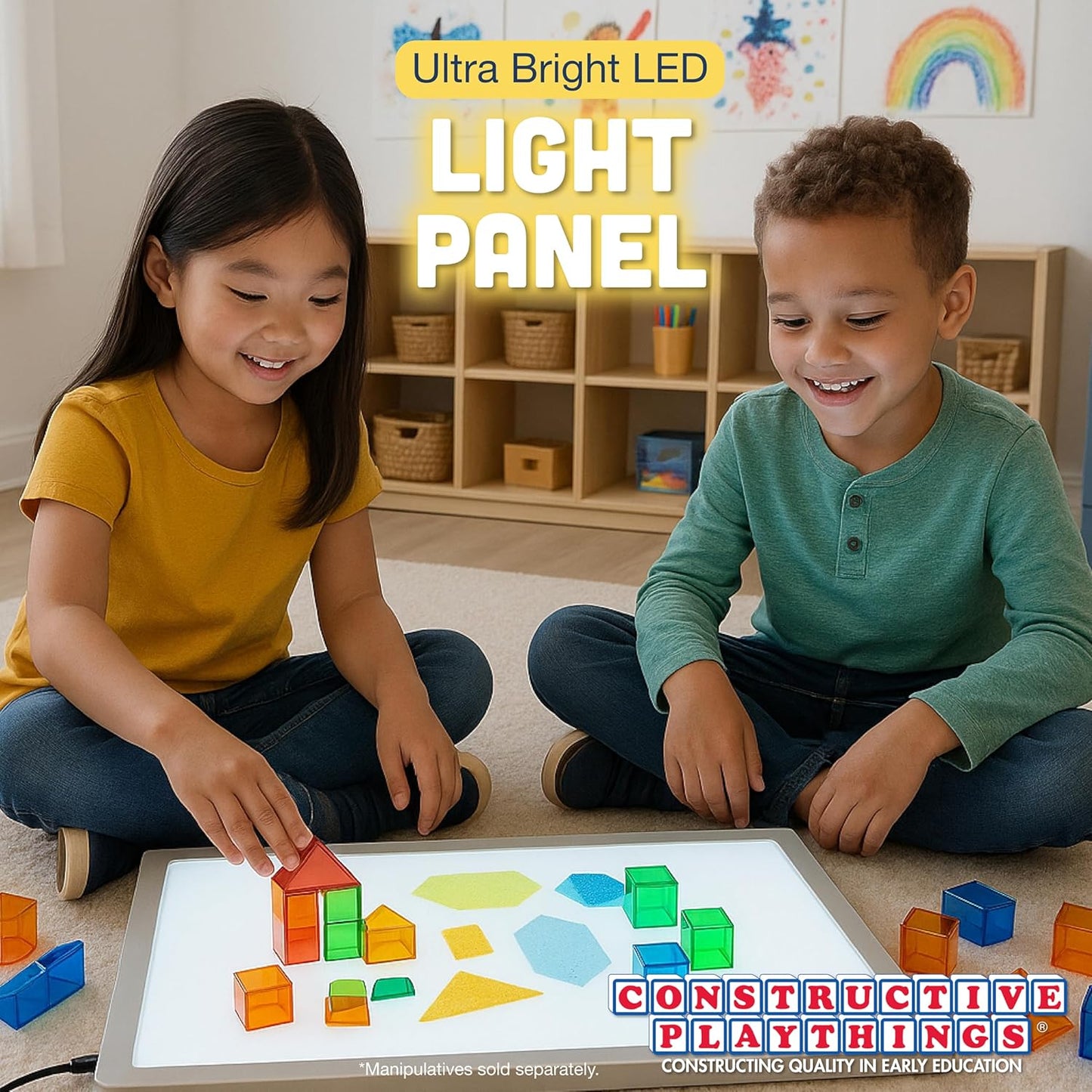 Constructive Playthings Ultra Bright LED Light Panel, Interactive LED Light for Art Supplies, Sensory Classroom Tools, Set of 1, Gray