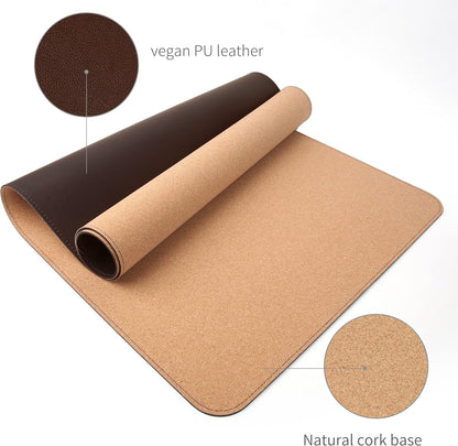 RENMTURE Dual-Sided Mouse Pad, Natural Cork & PU Leather Large Desk Pad for Office and Home Work, Desk Protector Non-Slip, Waterproof, Easy Clean (Olive Green, 32"x16")