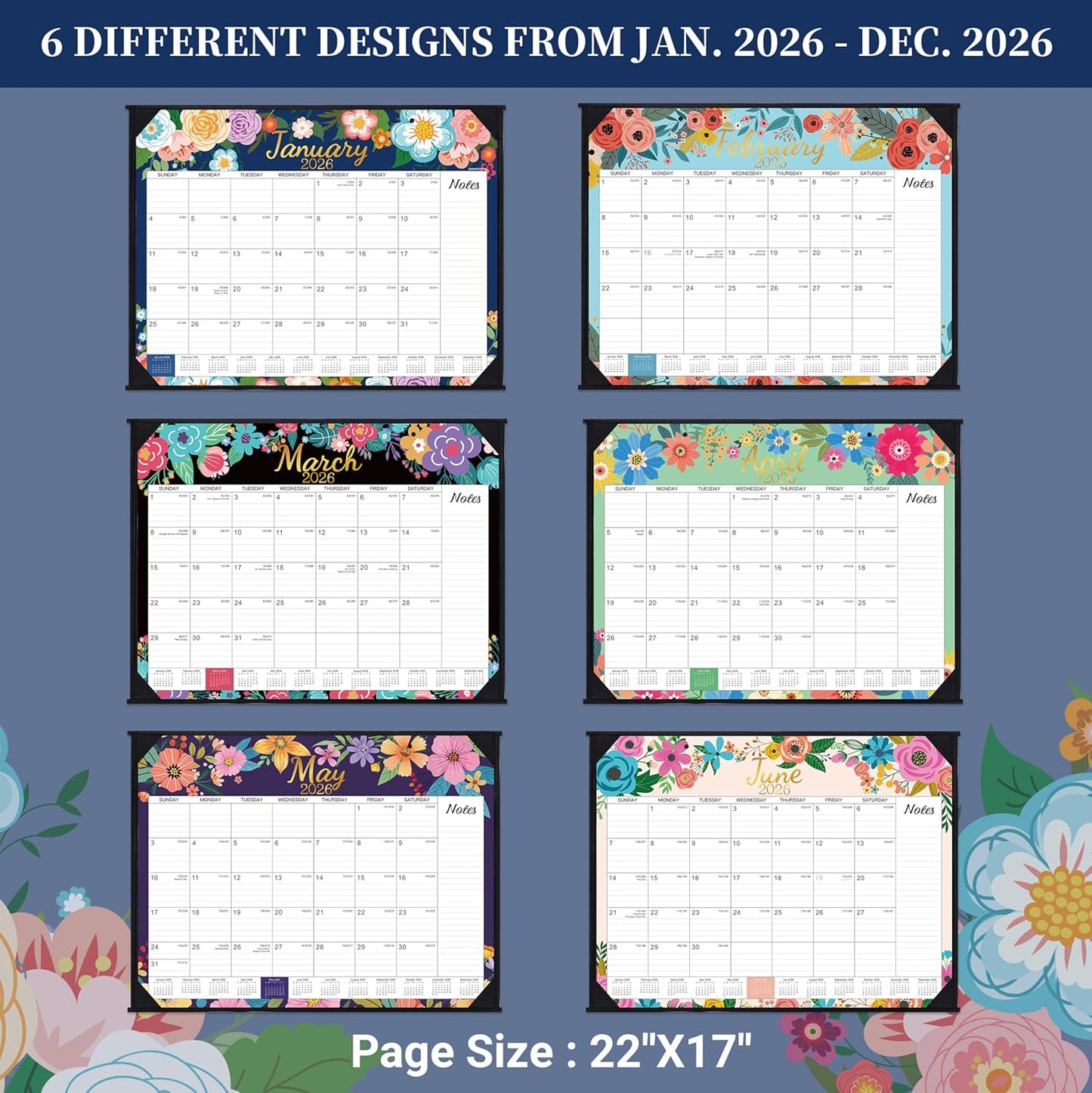 2026-2027 Desk Calendar - Large Desk Calendar 2026-2027, JUL 2026 - DEC 2027, 22" x 17", 18 Months Calendar Large, Desk/Wall Calendar 2-IN-1 with Corner Protectors, Desk Pad, To-Do List & Notes - Blue