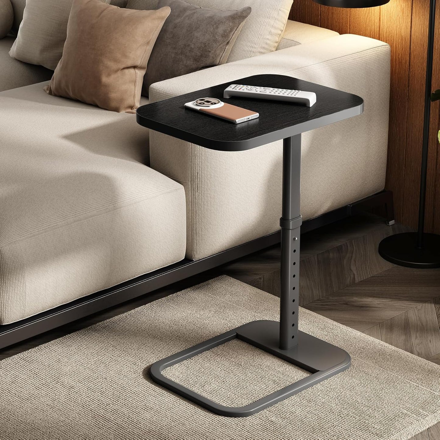 Kitstorack TV Tray Table, Adjustable Height & Flip-Top & Rounded Metal Corners, Snack Table for Couch, Sofa, Bed, Chair, Living Room, C Shaped End Side Table for Eating, Dinner or Laptop, Small Spaces