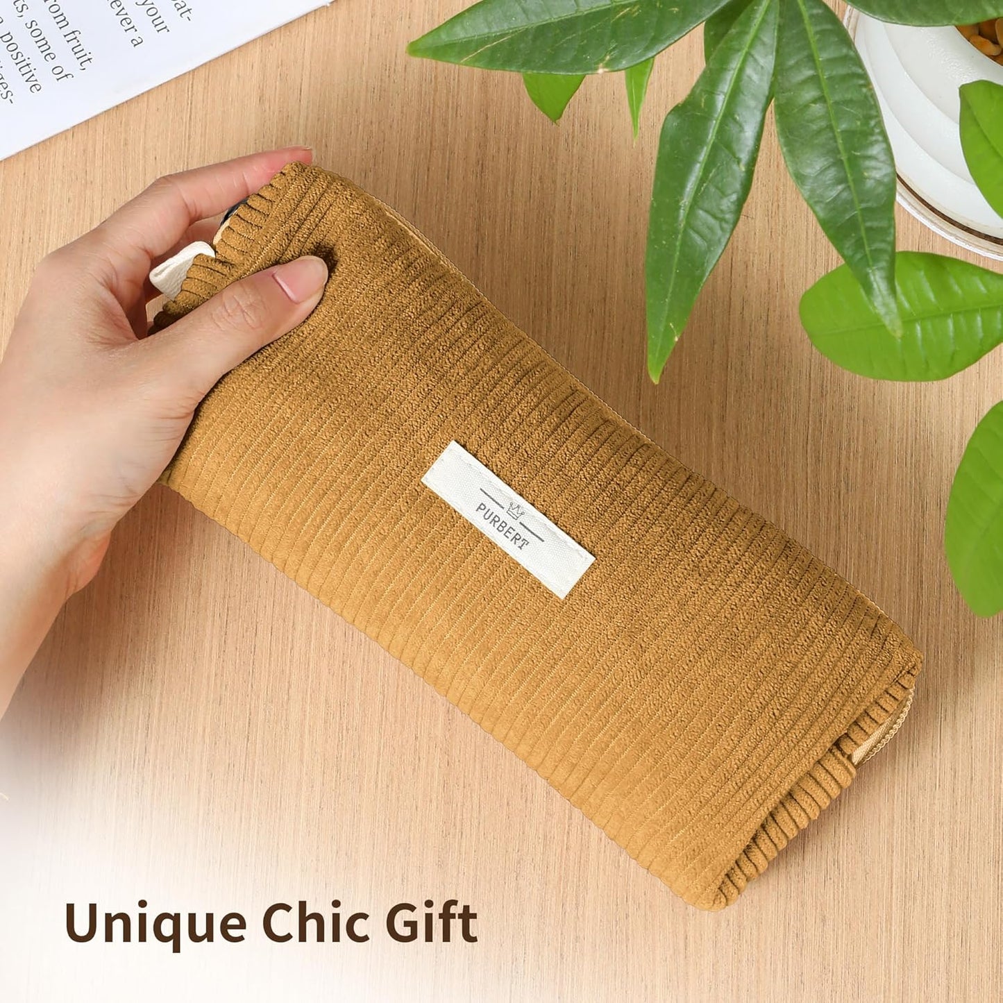 Pencil Bag Pen Case, Soft Corduroy Small Pencil Pouch Organizer with Zipper, Cute Pencil Case Pouch Stationery for Girls and Boys – Apricot