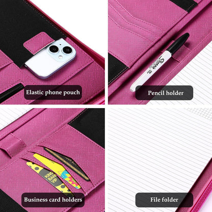 ProCase Portfolio Business Padfolio Folder with Zipper, Conference Meeting Executive File Legal Document Organizer with Pockets Letter Size A4 Writing Pad Notepad Padfolio -Black