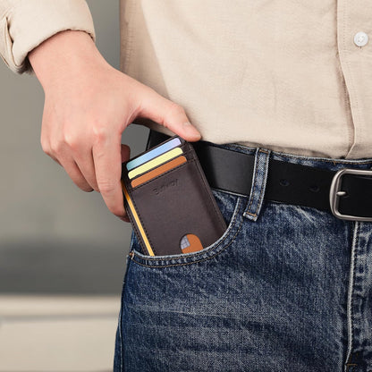 Buffway Slim Minimalist Front Pocket RFID Blocking Leather Wallets for Men and Women - Carbon Fiber Black - Colors A