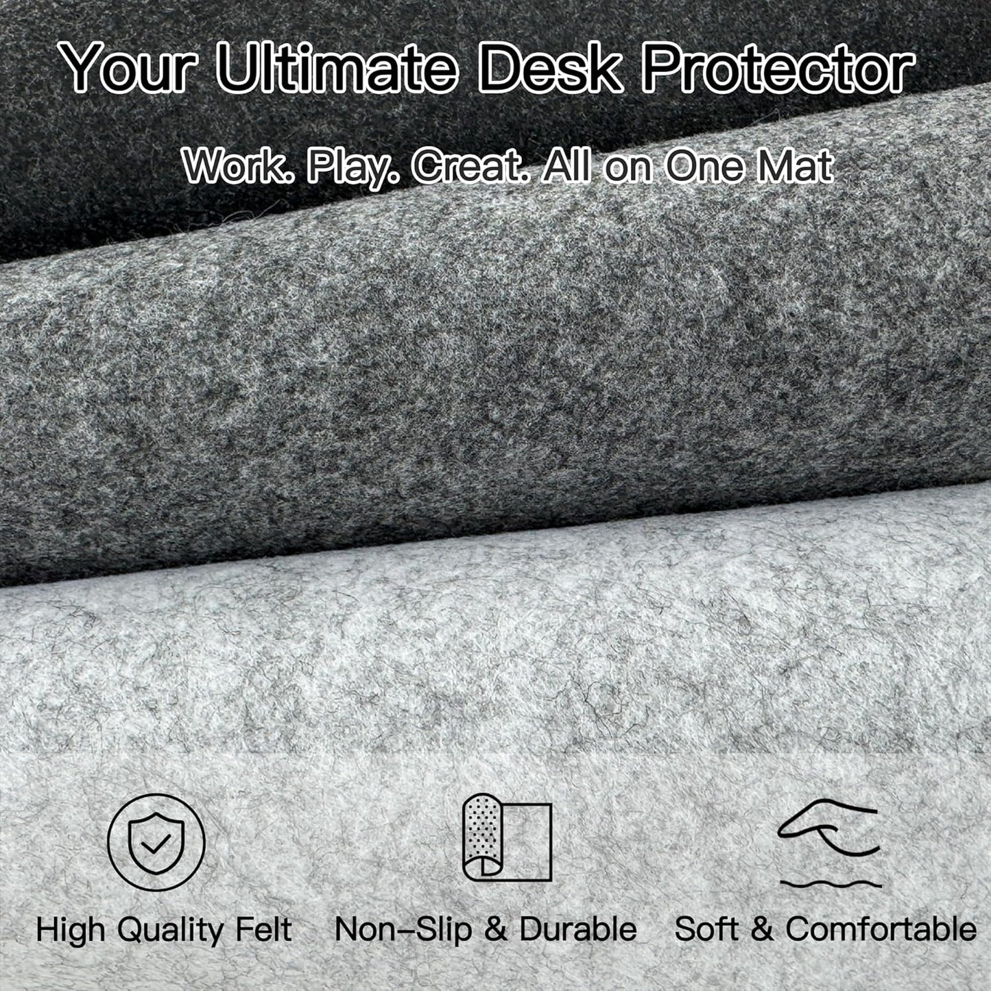 Large Felt Desk Mat, 35.4"x15.4" Felt Desk Pad - Non-Slip Keyboard Mat & Mouse Pad for Office and Gaming, Water Resistant Desktop Protector for Computer, Home, Work (Black Gray)