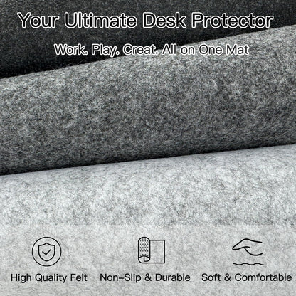 Large Felt Desk Mat, 35.4"x15.4" Felt Desk Pad - Non-Slip Keyboard Mat & Mouse Pad for Office and Gaming, Water Resistant Desktop Protector for Computer, Home, Work (Black Gray)