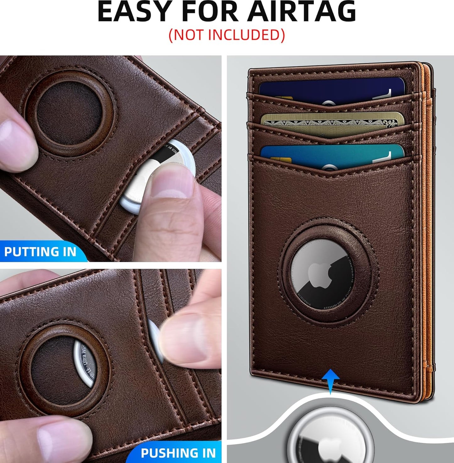 miyozi Airtag Slim Leather Wallet for Men - 12-Card Capacity, Magnetic Closure, Money Clip & Simplified Bill Compartment, RFID Blocking (4.3" x 3.0") | Gift Boxed