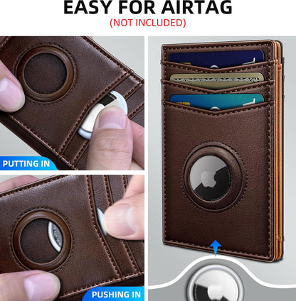 miyozi Airtag Slim Leather Wallet for Men - 12-Card Capacity, Magnetic Closure, Money Clip & Simplified Bill Compartment, RFID Blocking (4.3" x 3.0") | Gift Boxed