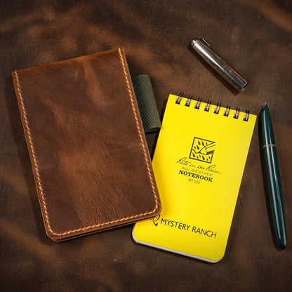 Genuine Leather 3x5 Top-Spiral Notebook Cover, Pocket Notepad Holder Compatible with Rite in the Rain 3" x 5" Memo Pads, Hand-Stitched EDC Case