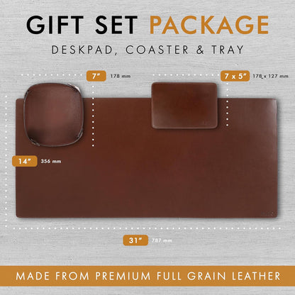 ELIZO Leather Desk Pad Real Leather Desk Mat Thick (3mm) Double Layer (31x15.6) Cover Blotter Desk Protector Large Computer Mat for Keyboard Mouse Pad Table Laptop Mat Office Accessories - Antique