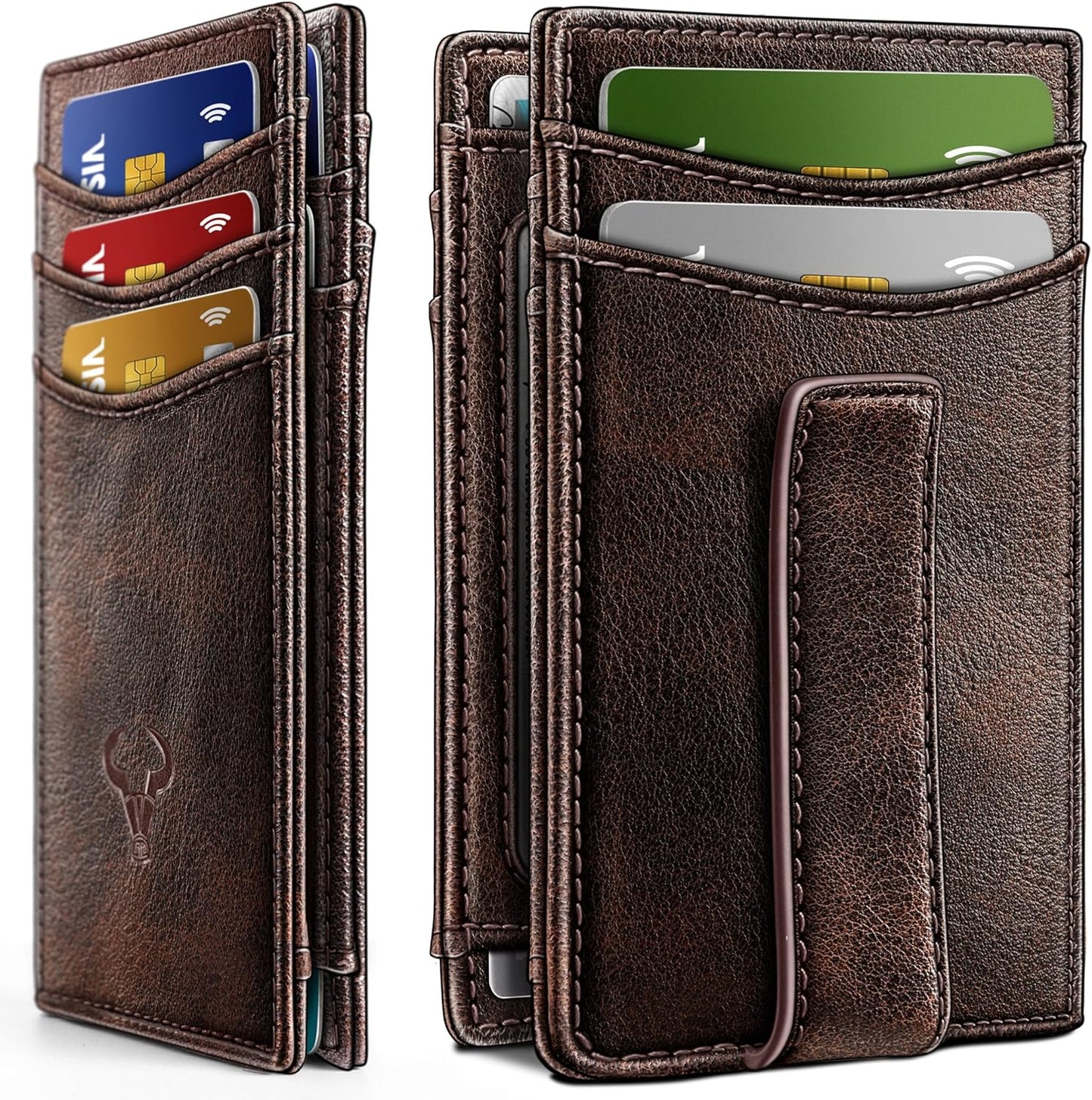BULLIANT Men Airtag Wallet,Slim Wallet Money Clip Card Holder Magnetic Closure 12 Cards in Front Pocket RFID Blocking