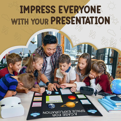 Trifold Poster Board 36" x 48" White Presentation Board - Self-Adhesive Science Subtitles Included - Science Fair Display Boards, for School, Fun Projects and Business Presentations - by Emraw