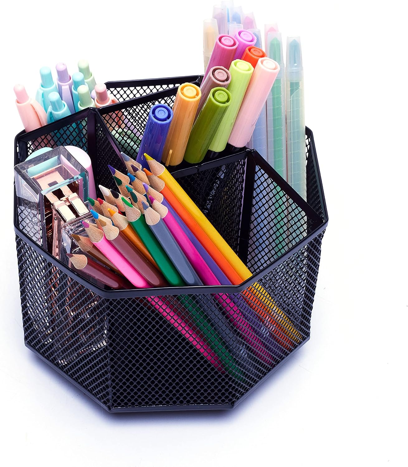 Exerz Desk Organiser/Mesh Desk Tidy Candy/Pen Holder/Multifunctional Organiser 360 Rotating