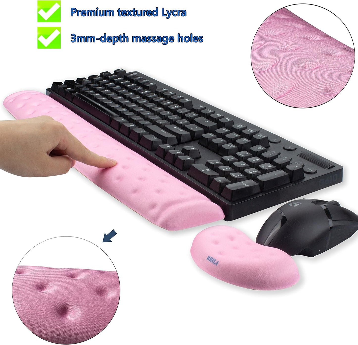 BRILA Memory Foam Mouse & Keyboard Wrist Rest Support Pad Cushion Set for Computer, Laptop, Office Work, PC Gaming - Massage Holes Design - Easy Typing Wrist Pain Relief (Nebula)
