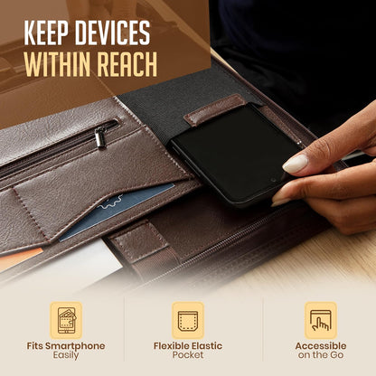 STYLIO Zipper Padfolio Portfolio Binder Organizer | Faux Leather Portfolio for Resume, Documents, Phone, Tablet, Business Supplies and Cards | Notebook Organizer with Letter Sized Notepad Included