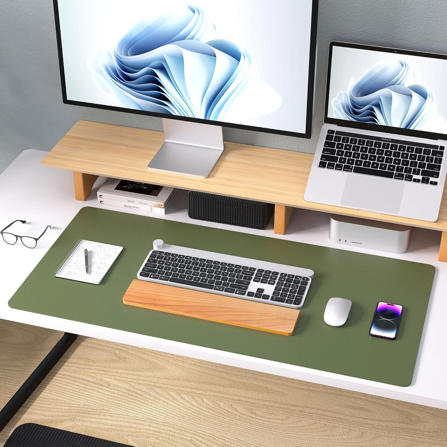 Aothia Leather Desk Pad Protector, Mouse Pad, Office Desk Mat, Non-Slip PU Leather Desk Blotter, Laptop Desk Pad, Waterproof Desk Writing Pad for Office and Home(Dark Blue,31.5" x 15.7") - Colors B