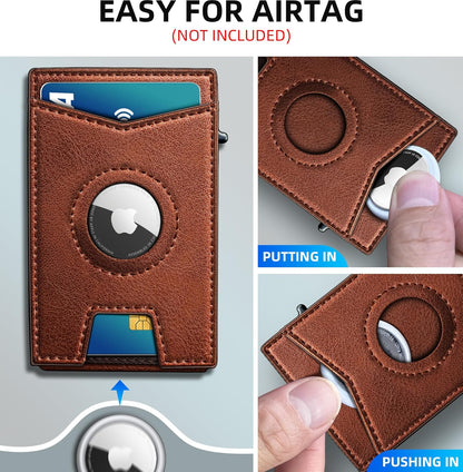 miyozi Airtag Wallet for Men Money Clip 9-Card Pop-Up Credit Card Holder with ID Window RFID Blocking Metal Case Magnetic Closure Front Pocket Wallet Gift Box | with Money Clip