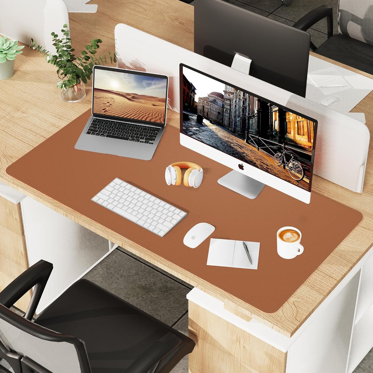 AFIING Large Desk Mat 47" x 17", Dual-Sided Natural Cork & PU Leather Desk Pad, Non-Slip Waterproof Mouse Pad for Office, Home & Gaming, Black