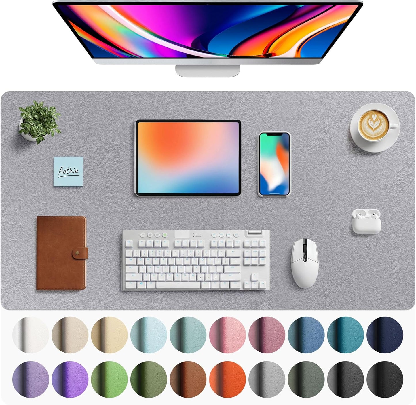 Aothia Leather Desk Pad Protector, Mouse Pad, Office Desk Mat, Non-Slip PU Leather Desk Blotter, Laptop Desk Pad, Waterproof Desk Writing Pad for Office and Home (Brown,23.6" x 13.7") - Colors B
