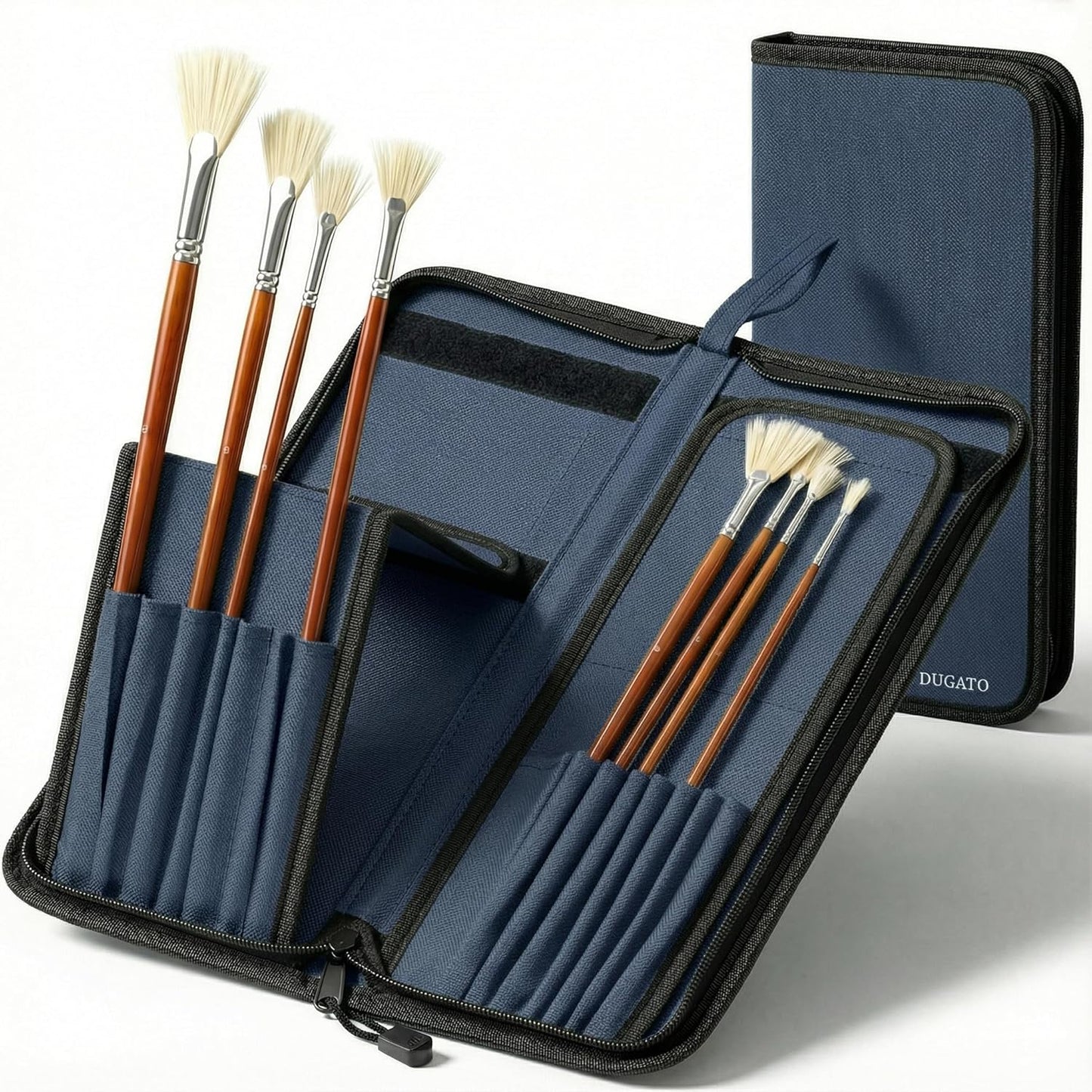 DUGATO Short Paint Brush Holder & Organizer 5.4x10.7 Inches, Blue Canvas Bag for Brushes up to 9.3" Length, Case with 15 Slots, Artist Brush Carrying Case (Brush Not Included)