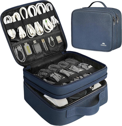 MATEIN Cable Organizer Bag, Waterproof Travel Electronic Storage, Shockproof Portable Double Layer Tech Bags Carrying Case for Cord, Earbuds, Charger, SD Card, DJ Gifts, Black